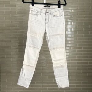 J Brand Women's Off-White Skinny Jeans with Leather Panels